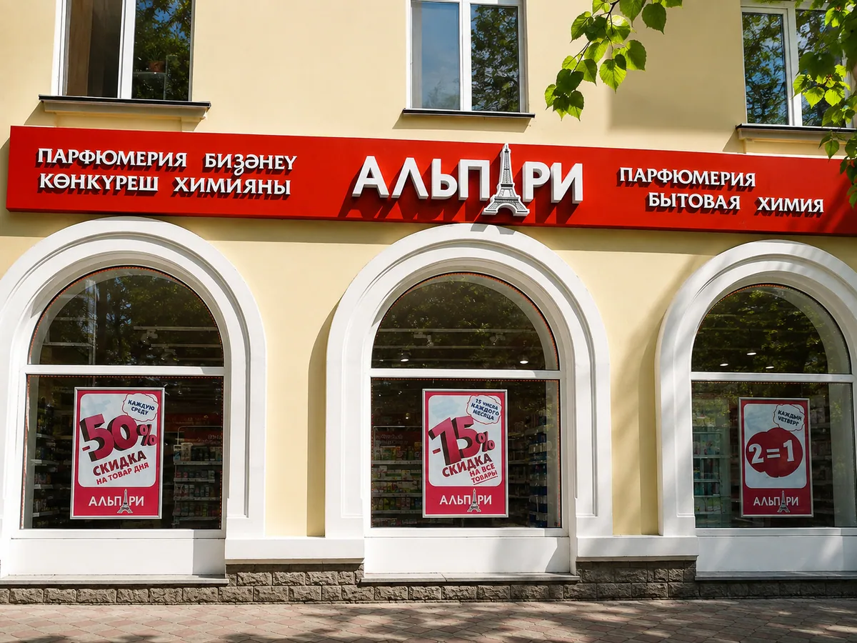 Промо-постеры в витринах магазина Альпари